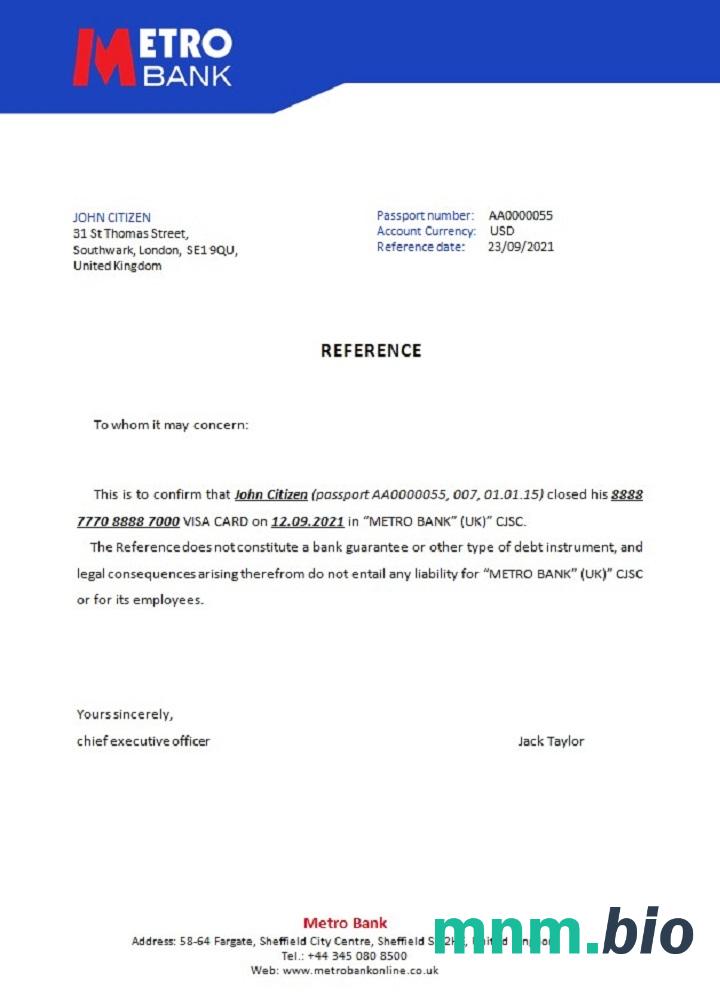Przykład zamknięcia Banku metra w Wielkiej Brytanii w formatach Word i PDF